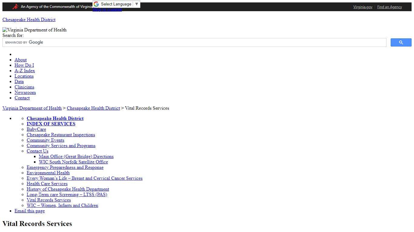 Vital Records Services - Chesapeake Health District